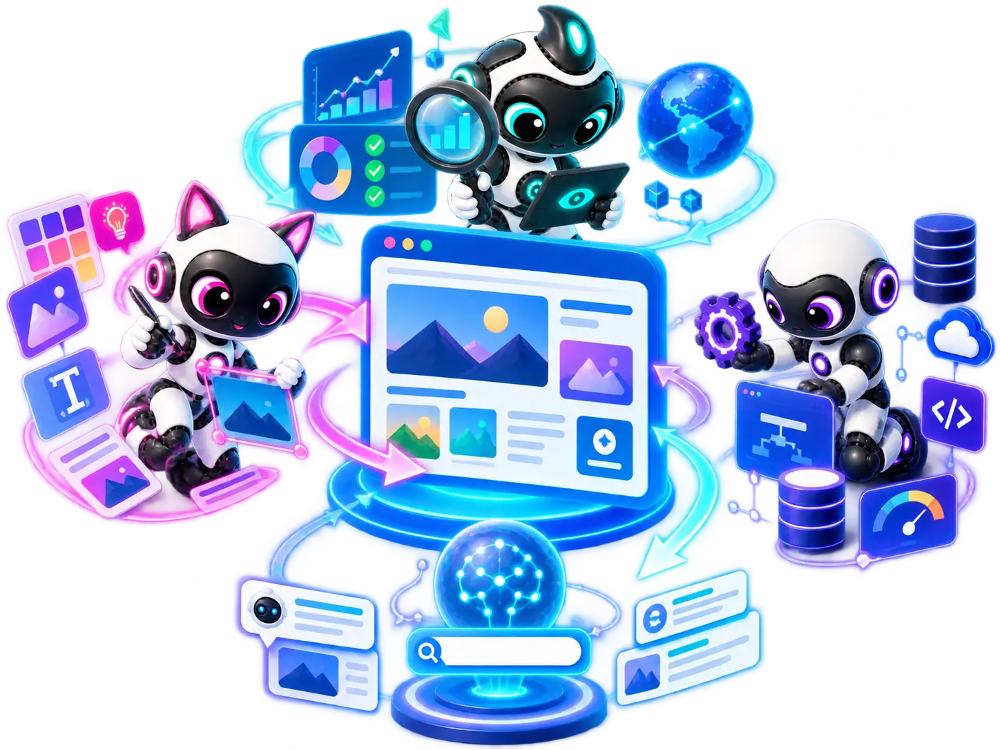 HOM-003-onze-diensten Skot, Skaia en Skeye werken samen aan webdesign, SEO en AI Search binnen één geïntegreerde visibility-aanpak